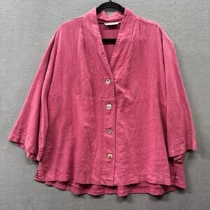 Vtg Sympatico Lagenlook Loose Fit Button Down Hemp Blend Top XL? XXL? Pink USA